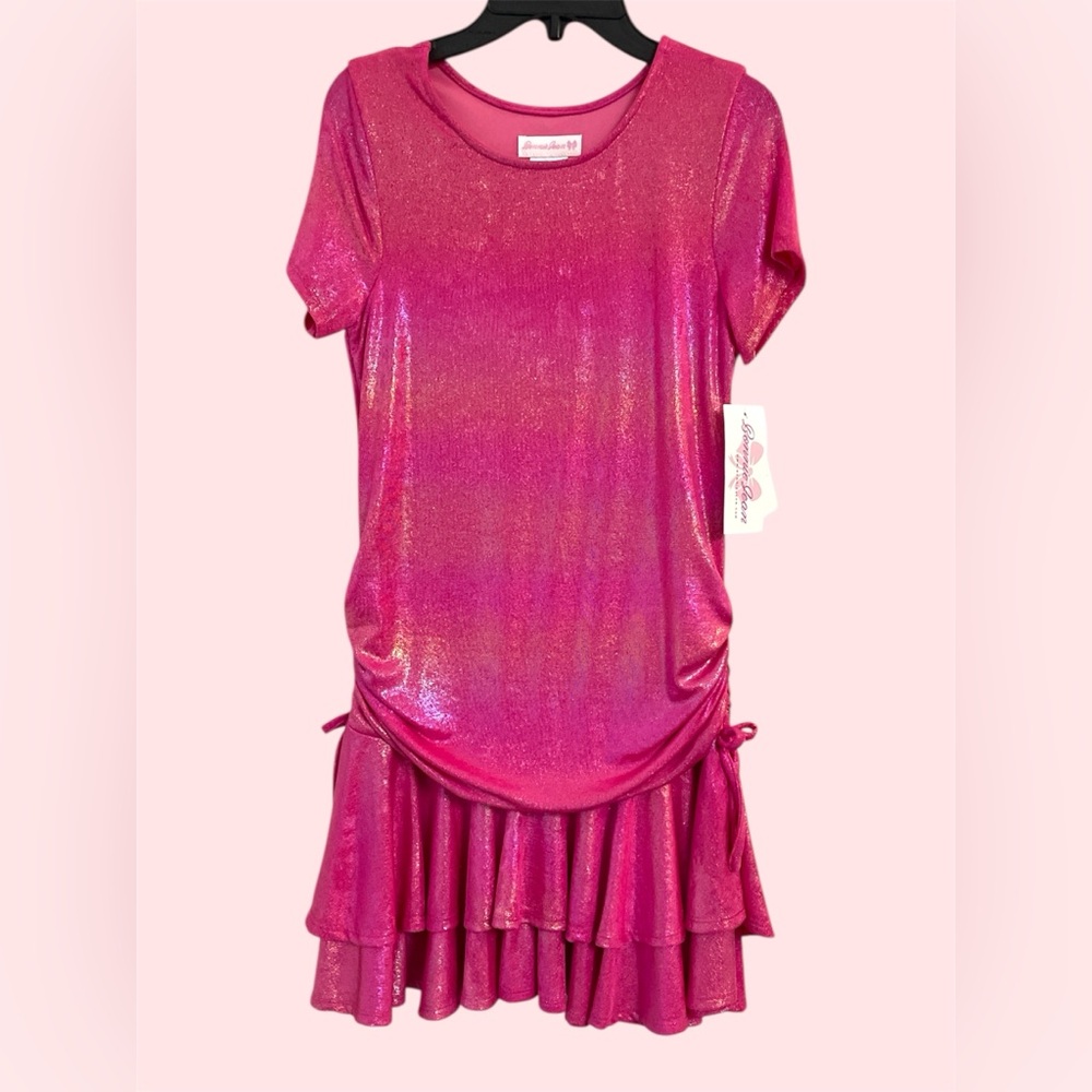 Bonnie Jean Big Girls Hot Pink Shiny Ruffle Party Dress - Big girl  Size 14 NWT